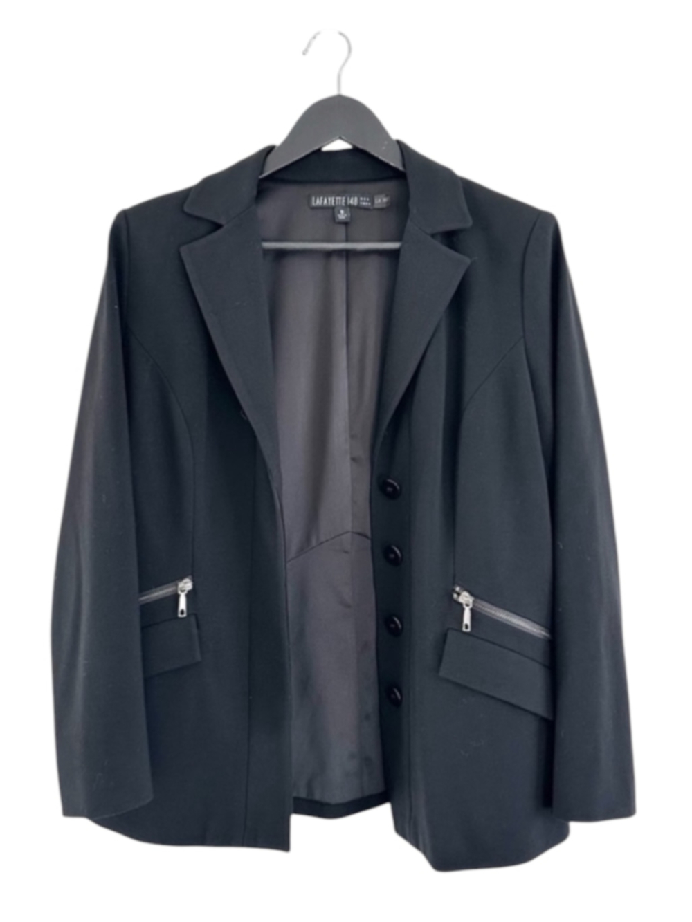 Lafayette 148 New York Blazer Jacket Size 10 Black Shoulder Pads Career Office